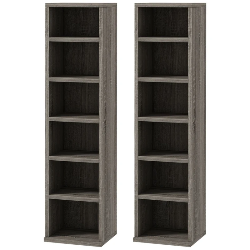Image of HOMCOM 204 CD Media Display Shelf Unit Set Of 2 - Mocha Wood Effect, Grey 833-872V00CG