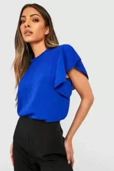 Image of Woven Frill Sleeve And Neck Blouse