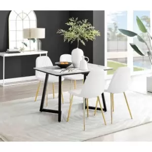 Image of Furniture Box Carson White Marble Effect Dining Table and 4 White Corona Gold Leg Chairs