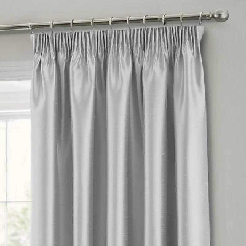Image of Intimates Faux Silk Pencil Pleat Curtains - Silver