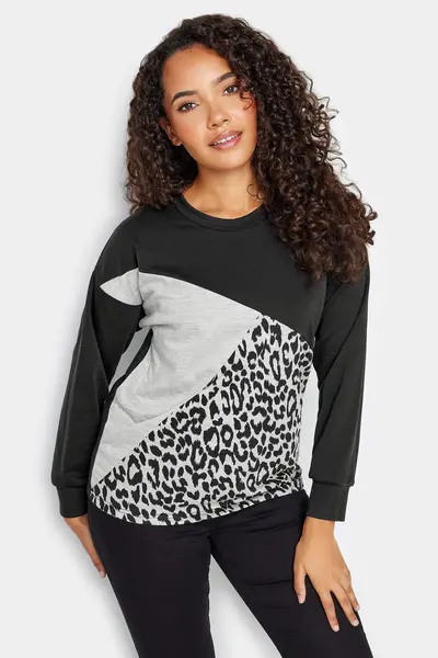 Image of M&Co Animal Print Colourblock Top Black