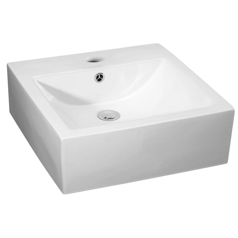 Image of Balterley Square 1 Tap Hole Ceramic Countertop Vessel with Overflow 470mm White