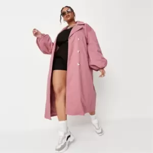 Image of Missguided Balloon Slv Belted Middaxi Trench - Pink