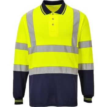 Image of Portwest Mens Hi Vis Long Sleeved Polo Shirt Yellow / Navy 2XL