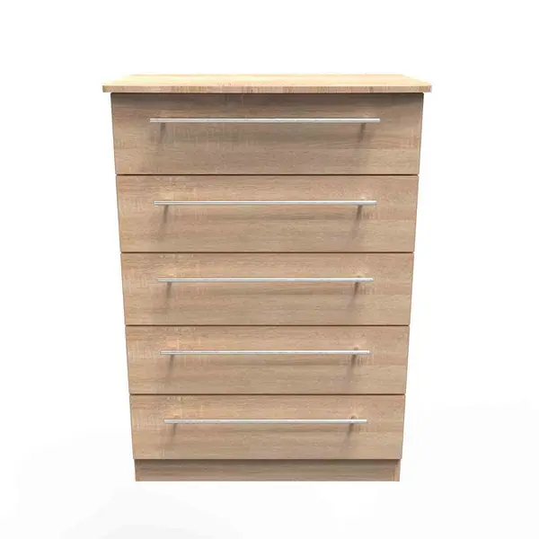 Image of Welcome Furniture Ready Assembled Sherwood 5 Drawer Chest In Bardolino Oak SHE012BO