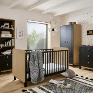 Image of Cuddleco Rafi 4 Piece Nursery Furniture Set - Oak & Black