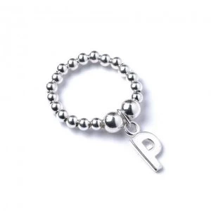 Image of Initial P Charm with Sterling Silver Ball Bead Ring