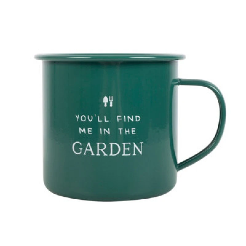 Image of Something Different Something Different You'll Find Me In The Garden Enamel Mug in Green Green One Size Unisex 5063425986491