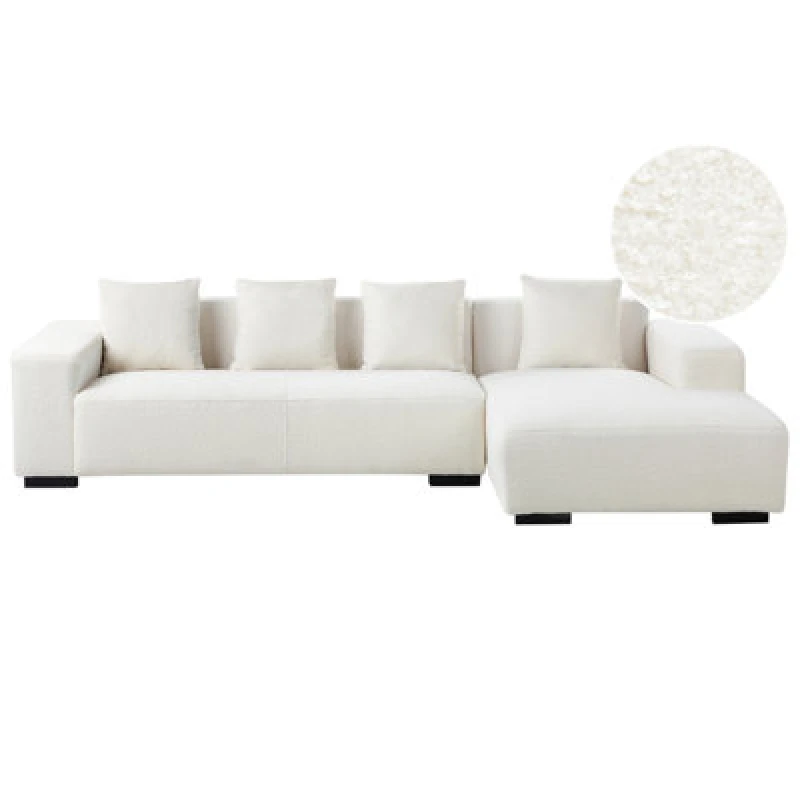 Image of Beliani Corner Sofa 4 Seater Lungo Boucle White Left Hand