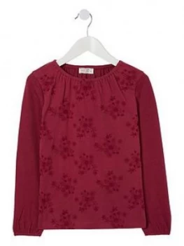 Image of Fatface Girls Long Sleeve Embroidered T-Shirt - Berry