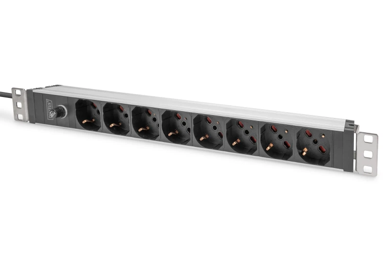 Image of Digitus Socket strip with aluminum profile and back-up fuse. 8-way Ita