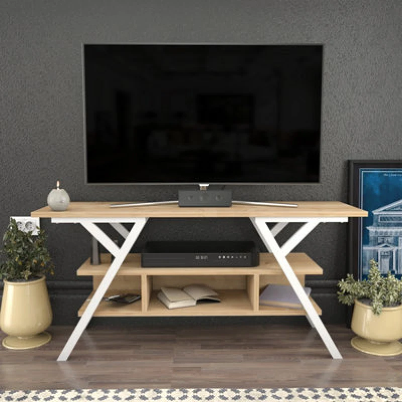 Image of Decorotika Minerva TV Stand TV Unit For Tv's Up To 55" White And Oak