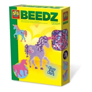 Image of SES Creative - Childrens Beedz Unicorn Fantasy Horses Glow-in-the-Dark Iron-on Beads 5-12 Years (Multi-colour)