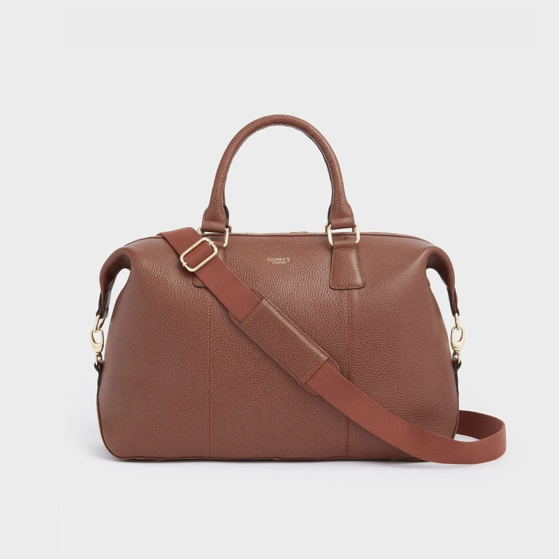 Image of OSPREY LONDON Womens The Adaline Leather Weekender in Tan Tan Female