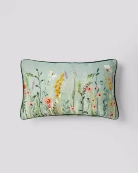 Image of Cotton Traders Country Meadow Embroidered Cushion in Green