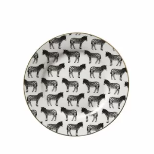 Image of Animal Luxe Side Plate All Over Zebra Print Black with Gold Rim 19.2cm