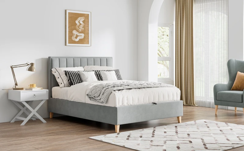 Image of Bedmaster Bedmaster Rhodes Velvet Ottoman Bed in Light Grey Size: Double Light Grey Double Unisex 9508558349554