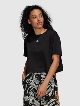 Image of Adidas Yoga Studio Crop Tee, Black/White, Size S, Women