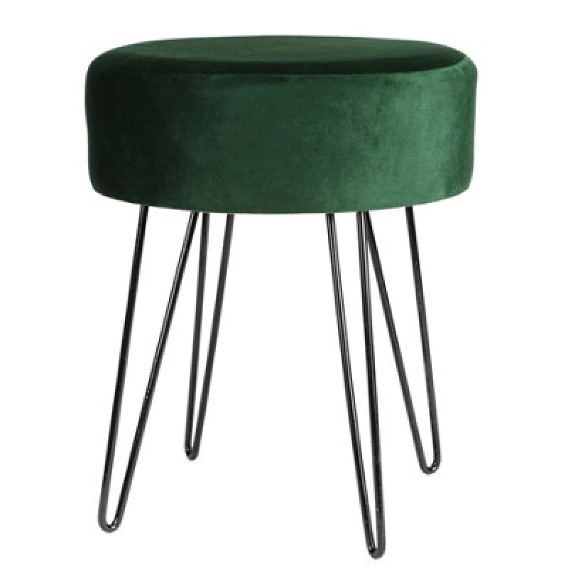 Image of Harbour Housewares Velvet Footstool - Round Modern Dressing Table Footstool Vanity Seat Chairs - 40 X 35Cm - Green/black