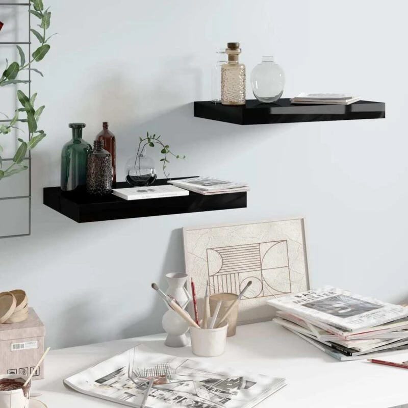 Image of VIDAXL Floating Wall Shelves 2 pcs High Gloss Black 40x23x3.8cm MDF vidaXL 8720286073957