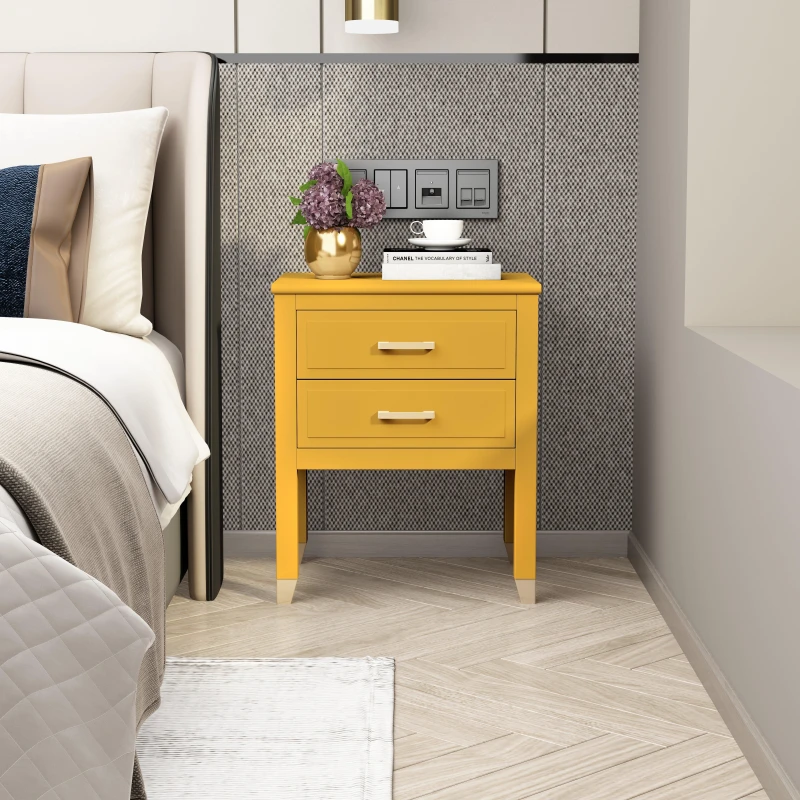 Image of Cabinet Bits Palazzi 2 Drawer Bedside Table in Mustard Mustard Unisex