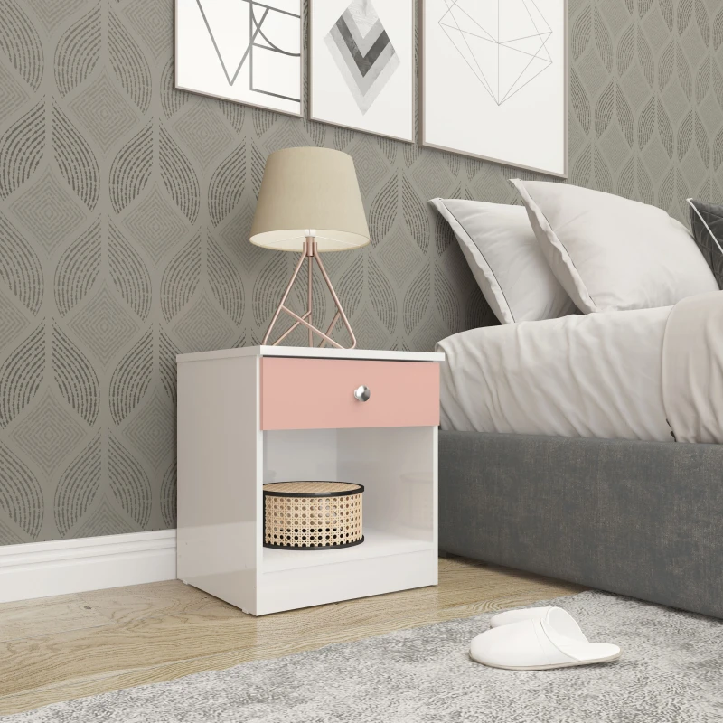 Image of Seconique Denver 1 Drawer Bedside in Pink Pink Unisex