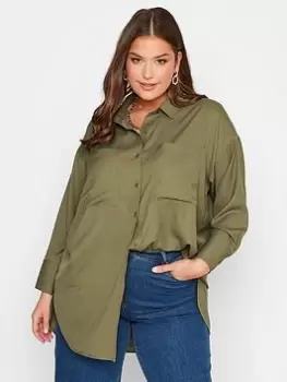 Image of Yours Oversized Boyfriend Shirt Forest Khaki, Green, Size 20, Women