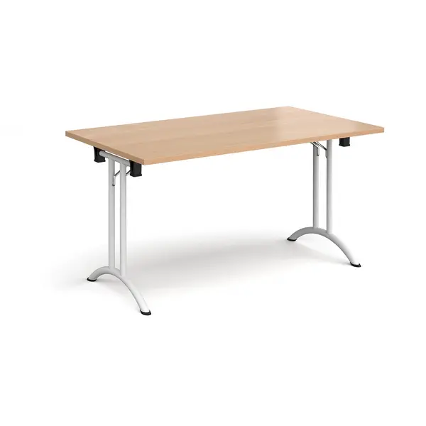 Image of Rectangular Folding Meeting Table with White Curved Legs - 1400mm - Beech