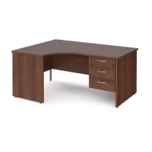 Image of Office Desk Left Hand Corner Desk 1600mm With Pedestal Walnut Top And Panel End Leg 1200mm Depth Maestro 25 MP16ELP3W