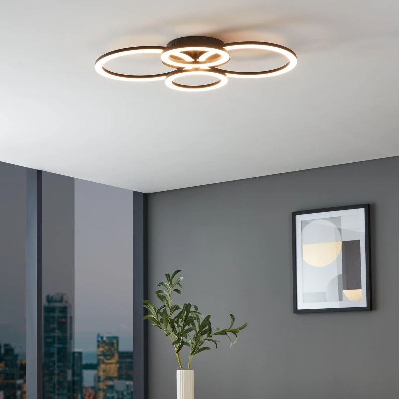 Image of EGLO Parrapos-Z Modern Black Steel Smart Control, Colour Changing Ceiling Light, (W) 45cm Black