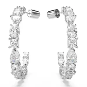 Image of Mesmera Mixed Cuts White Rhodium Plated Hoop Earrings 5672834
