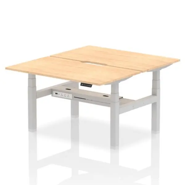 Image of Air Air Back-to-Back 1400 x 800mm Height Adjustable 2 Person Bench Desk Maple Top with Scalloped Edge Silver Frame HASSE2P14800MPES