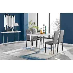 Image of Furniturebox Kylo White High Gloss Dining Table & 4 Grey Velvet Milan Dining Chairs With Black Legs