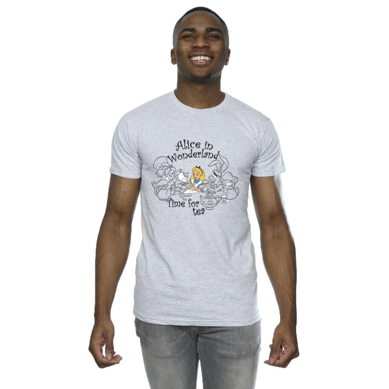 Image of Disney Men Alice In Wonderland Time For Tea T-Shirt in Grey Size: Small Grey S Male 5063283631199