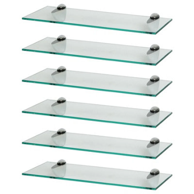 Image of Harbour Housewares 6X Floating Glass Shelves - 50Cm - Silver Brackets - Bathroom Shower Storage Vanity Display Unit Shelf