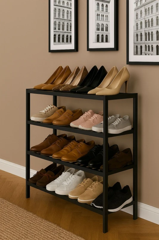 Image of Neo 4 Tier Bamboo Wooden Shoe Storage in Jet Black Jet Black Unisex