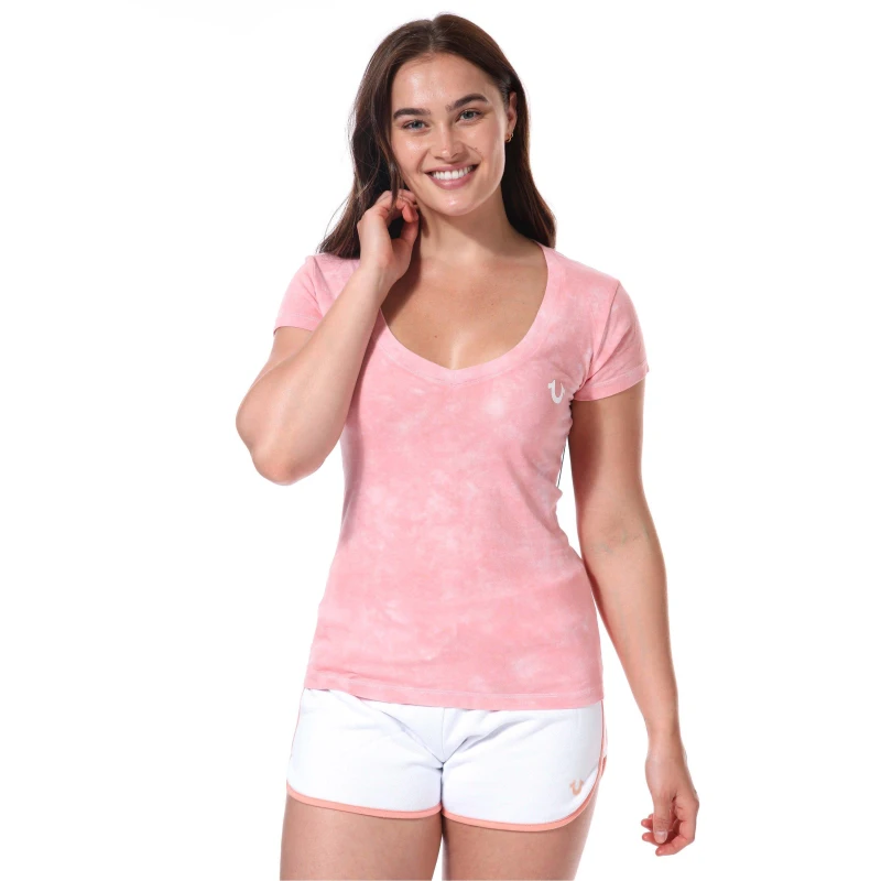 Image of True Religion Foil Triangle Logo V-Neck T-Shirt - Orange Orange 8