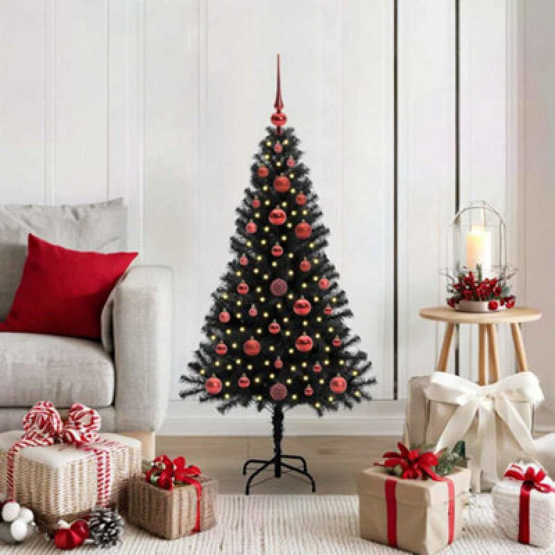 Image of Vidaxl Christmas Tree With 150 Leds With Stand Black 120 Cm Pvc