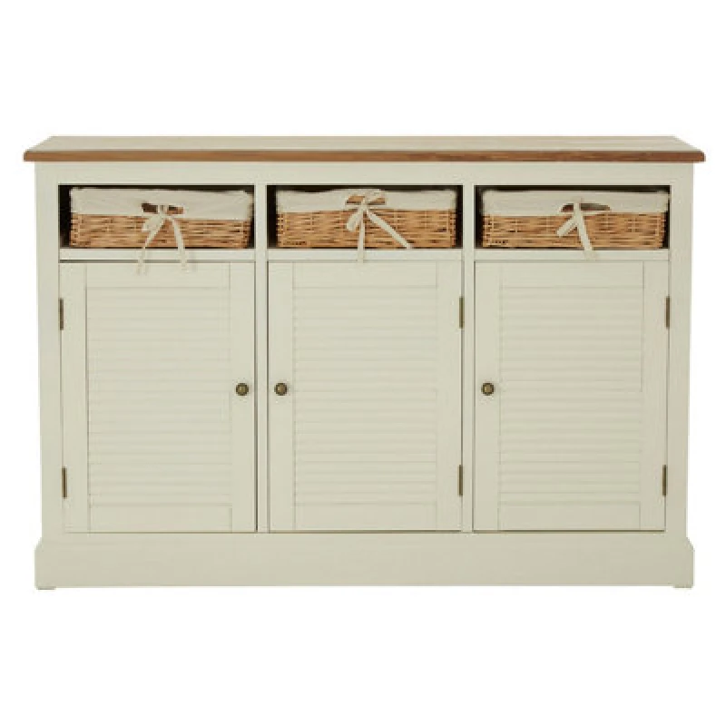Image of Premier Housewares Natural and Cream Sideboard, Mid Century, Solid Wood Sideboard with 3 Drawers and 3 Doors, Delivered Fully Assembled Cream