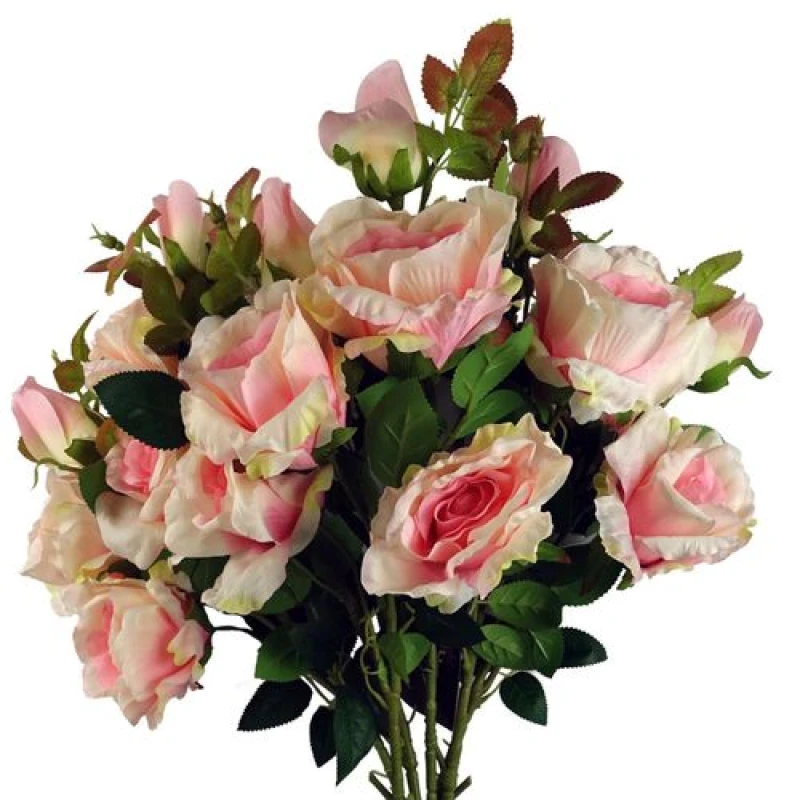 Image of Leaf Pack of 6 x 80cm Artificial Pink Rose Stem - 18 flowers