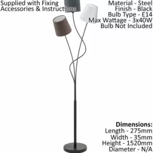 Image of Loops - Floor Lamp Light Black Anthracite/White/Brown Shade Pedal Switch Bulb E14 3x40W
