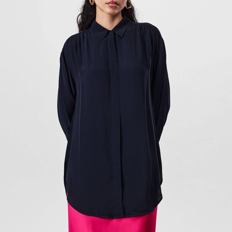 Image of Boss Womens Benika Relaxed Fit Blouse Dark Blue female 6 (XS)