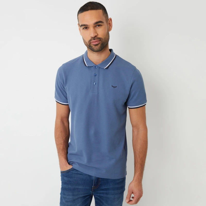 Image of Threadbare Dorry Herringbone Tipping Cotton Pique Polo Shir Blue male XXL
