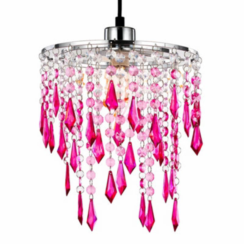 Image of Innoteck Cherry Ceiling Chandelier Acrylic Light Shade With Sparkly Acrylic Droplets- Gradient Clear, Pink & Cherry