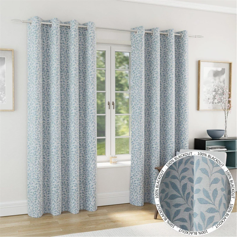 Image of Sherwood Thermal Jacquard Ready Made Eyelet Blackout Curtains Ice Blue