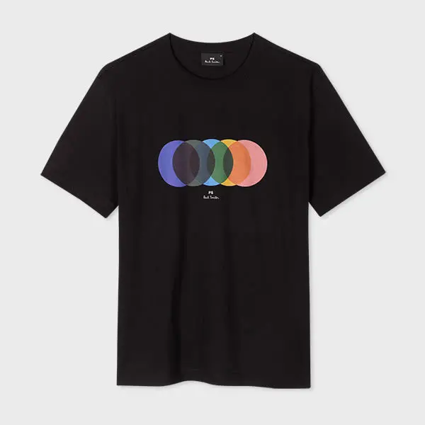 Image of Paul Smith Black Organic Cotton 'Circles' Print T-Shirt