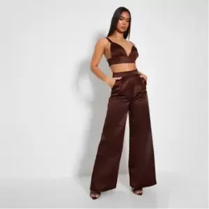 Image of I Saw It First Wide Leg Satin Trouser Coord - Brown
