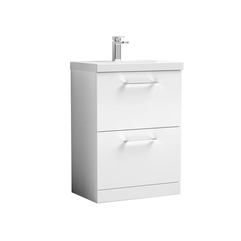 Image of Balterley Contemporary Bathroom 2 Soft Close Drawer & Thin-Edge Vanity Unit Basin, Gloss White, 600mm