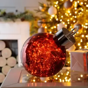 Image of Festive 20cm Battery Operated Red Glass Christmas Decoration 100 Warm White Twinkle Lights