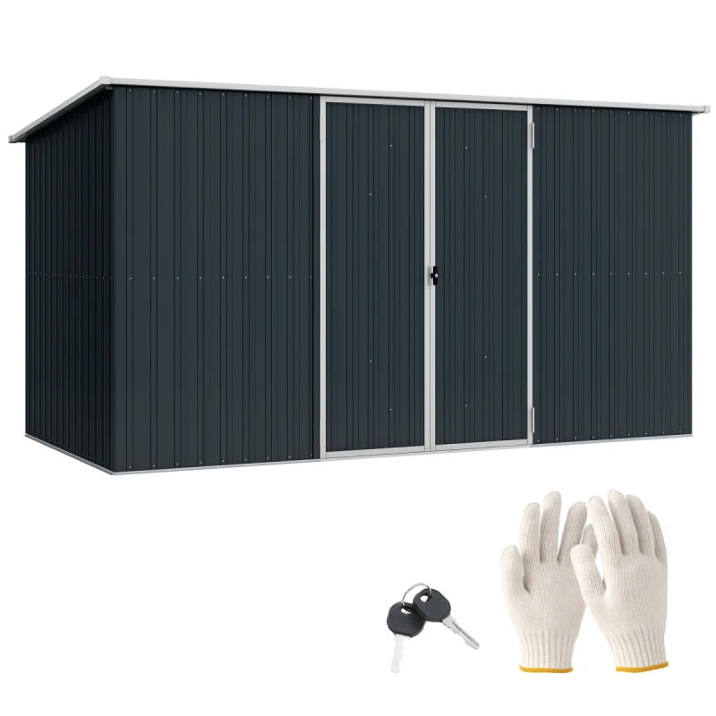 Image of Outsunny Outsunny 11 x 5.6ft Galvanised Metal Garden Shed with Lockable Doors, Grey